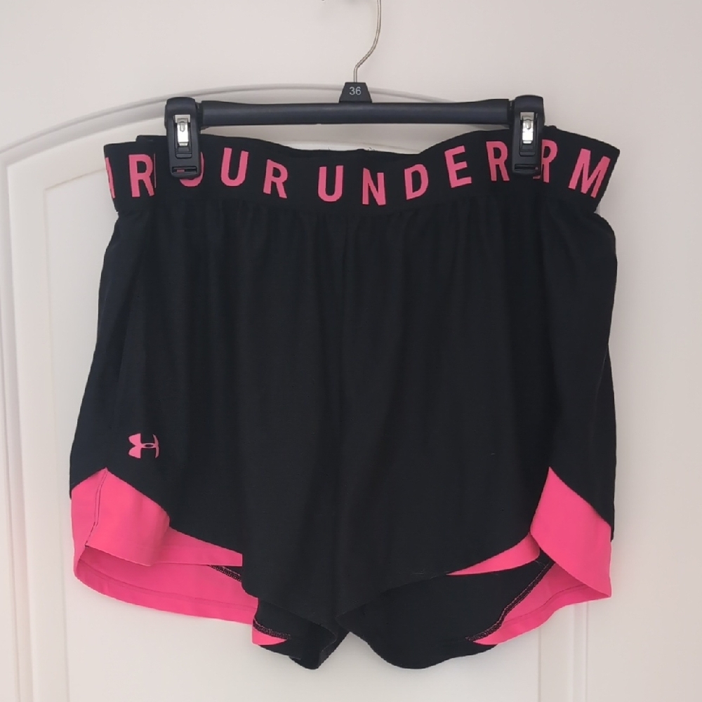 Under Armour Women's Black and Pink Shorts